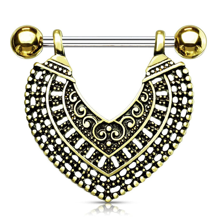 316L Surgical Steel Gold Plated Vintage Boho Nipple Shield Barbell - Pierced Universe