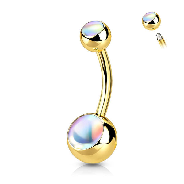 316L Surgical Steel Gold PVD Basic White Iridescent Stone Belly Ring - Pierced Universe