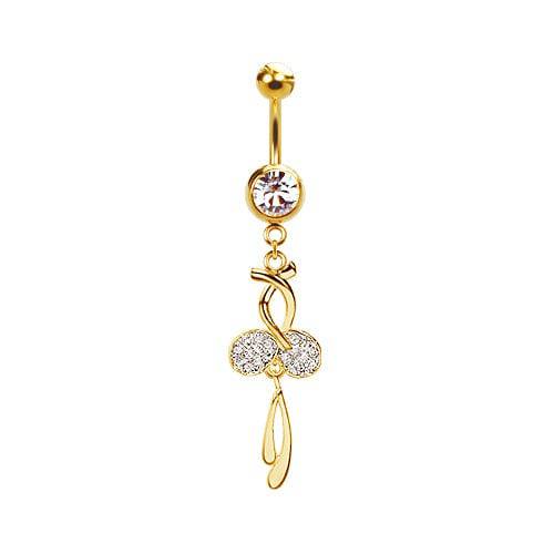 316L Surgical Steel Gold PVD CZ Diamond Cherries Dangle Belly Ring - Pierced Universe