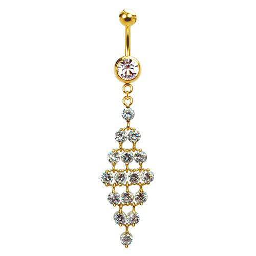 316L Surgical Steel Gold PVD Diamond Chandelier Dangle Belly Ring - Pierced Universe