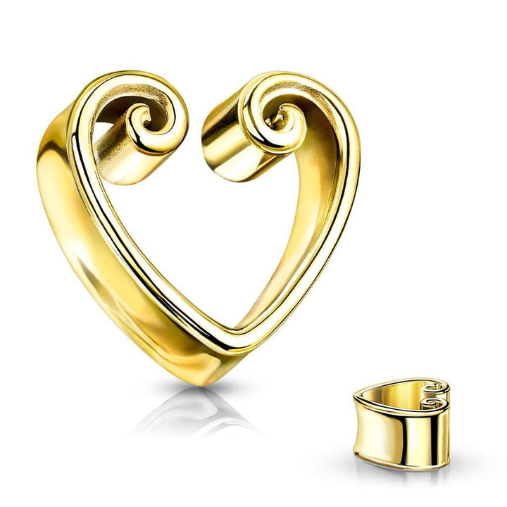 316L Surgical Steel Gold PVD Heart Shaped Double Flared Tunnels - Pierced Universe