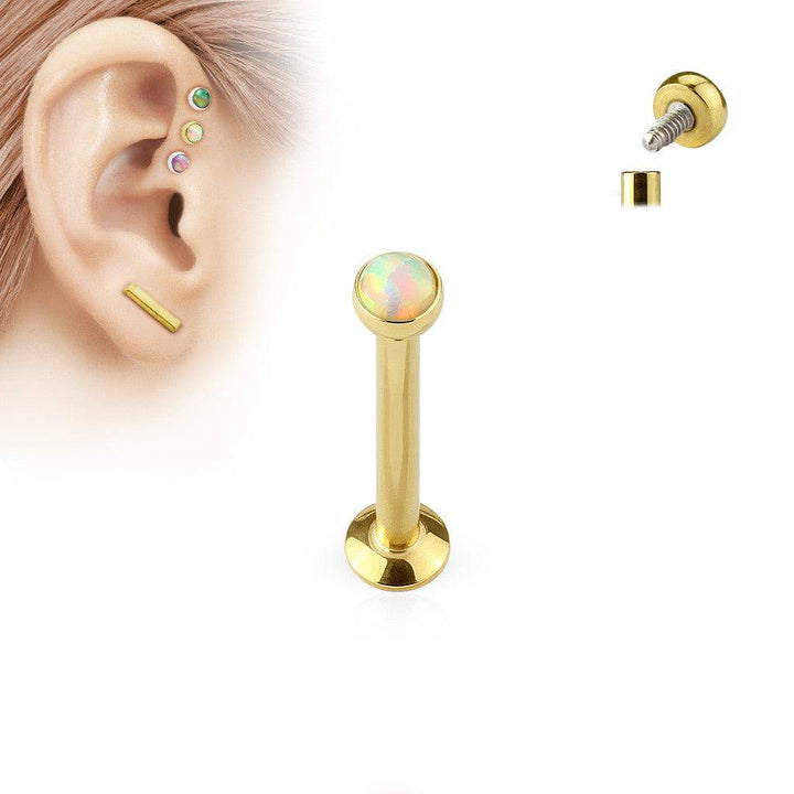 316L Surgical Steel Gold PVD Internally Threaded White Opal Labret - Pierced Universe