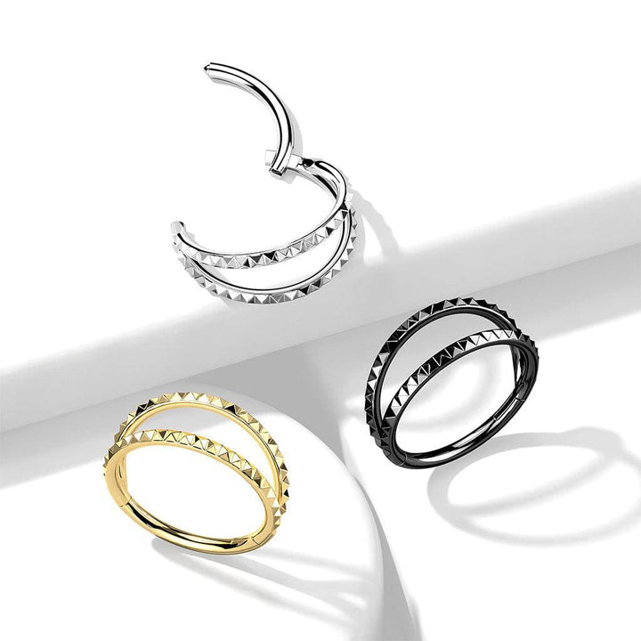316L Surgical Steel Gold PVD Ridged Double Hoop Hinged Hoop Ring Clicker - Pierced Universe