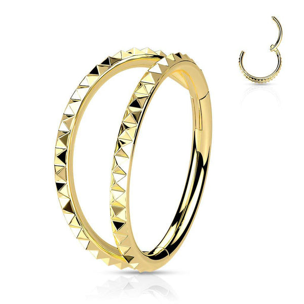 316L Surgical Steel Gold PVD Ridged Double Hoop Hinged Hoop Ring Clicker - Pierced Universe