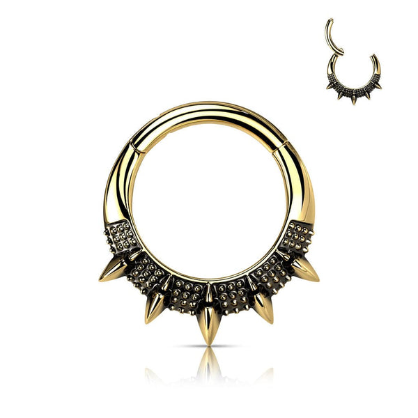 316L Surgical Steel Gold PVD Spike Design Septum Daith Clicker Hoop - Pierced Universe