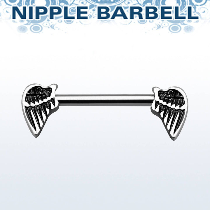 316L Surgical Steel Gothic Angel Wings Nipple Ring Straight Barbell - Pierced Universe