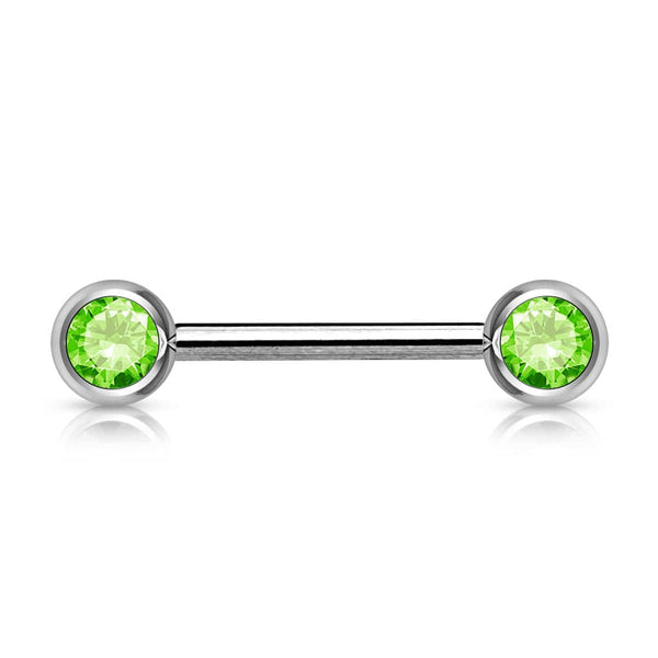 316L Surgical Steel Green CZ Ball Gem Nipple Ring Barbell - Pierced Universe