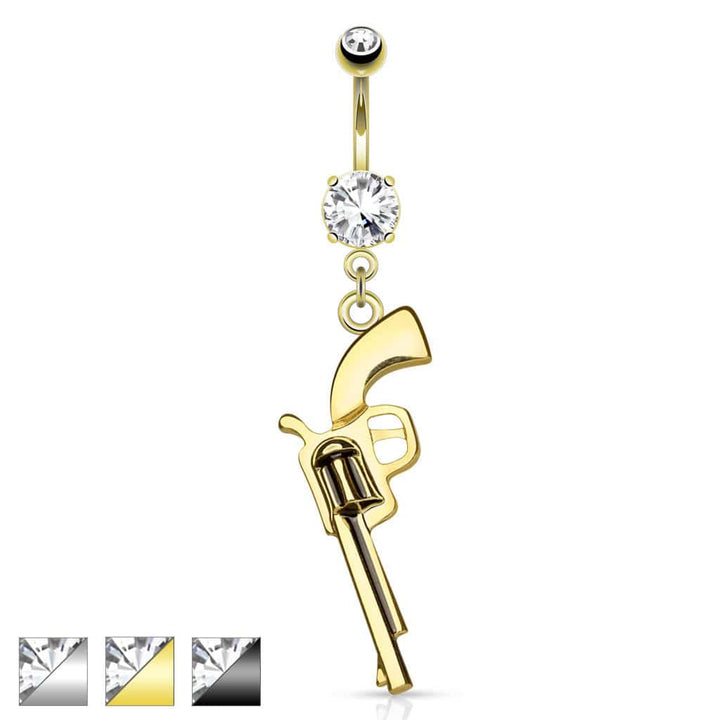 316L Surgical Steel Gun Revolver Dangling Belly Button Navel Ring - Pierced Universe