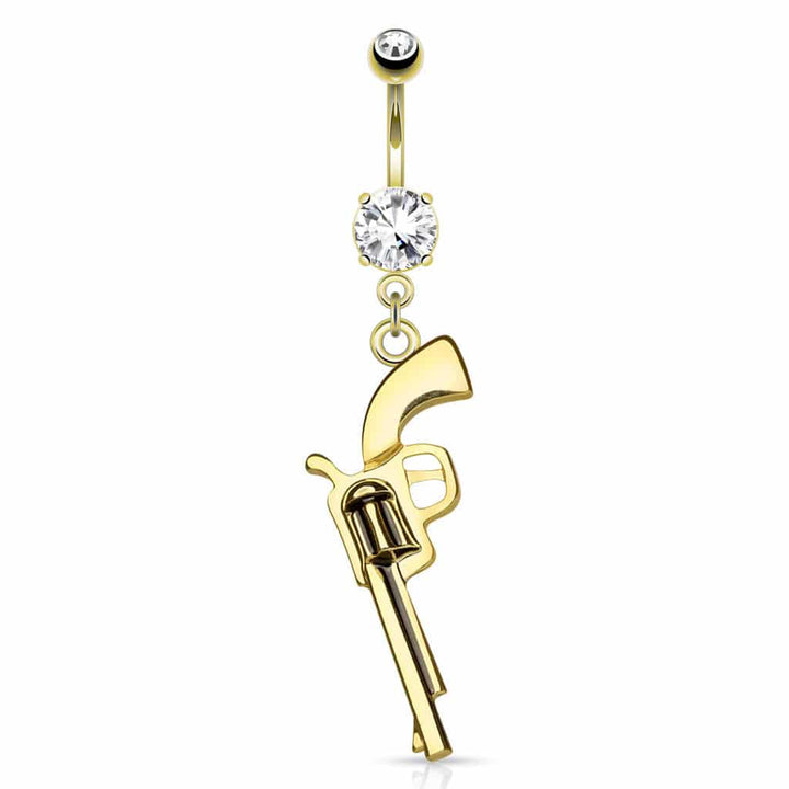 316L Surgical Steel Gun Revolver Dangling Belly Button Navel Ring - Pierced Universe