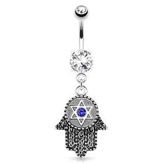316L Surgical Steel Hamsa Star of David Dangling Belly Button Navel Ring - Pierced Universe