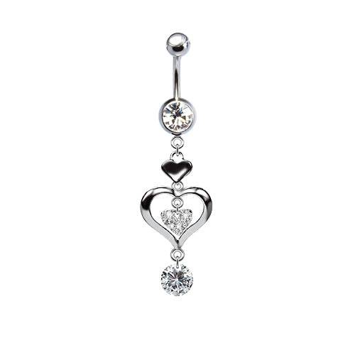 316L Surgical Steel Heart with CZ Center Dangle Belly Ring - Pierced Universe