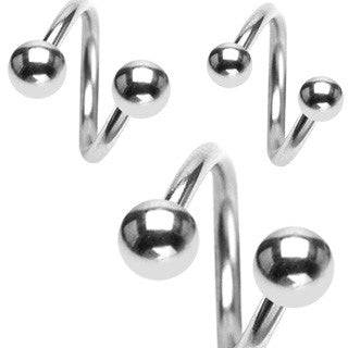 316L Surgical Steel High Polished Spiral Cartilage Helix Hoop with Ball Ends - Pierced Universe