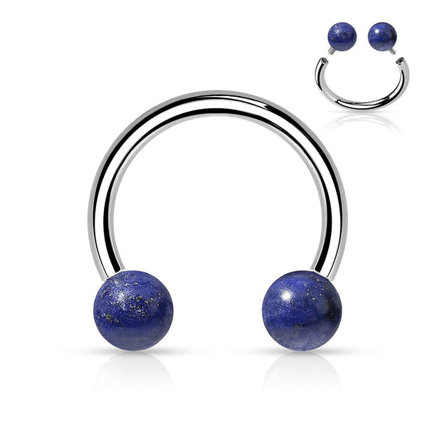 316L Surgical Steel Horseshoe With Internally Threaded Blue Sodalite Ball Ends - Pierced Universe