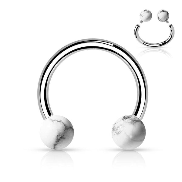 316L Surgical Steel Horseshoe With Internally Threaded White Howlite Ball Ends - Pierced Universe