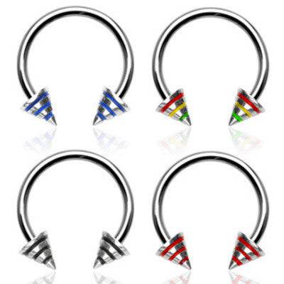 316L Surgical Steel Horseshoe with Striped Spiked Ends - Pierced Universe