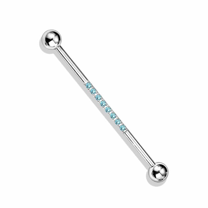 316L Surgical Steel Industrial Straight Barbell With Dainty Aqua CZ Gems - Pierced Universe