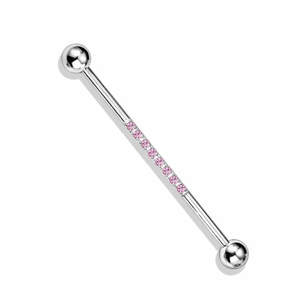 316L Surgical Steel Industrial Straight Barbell With Dainty Pink CZ Gems - Pierced Universe