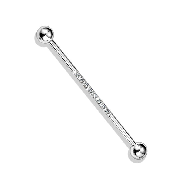 316L Surgical Steel Industrial Straight Barbell With Dainty White CZ Gems - Pierced Universe
