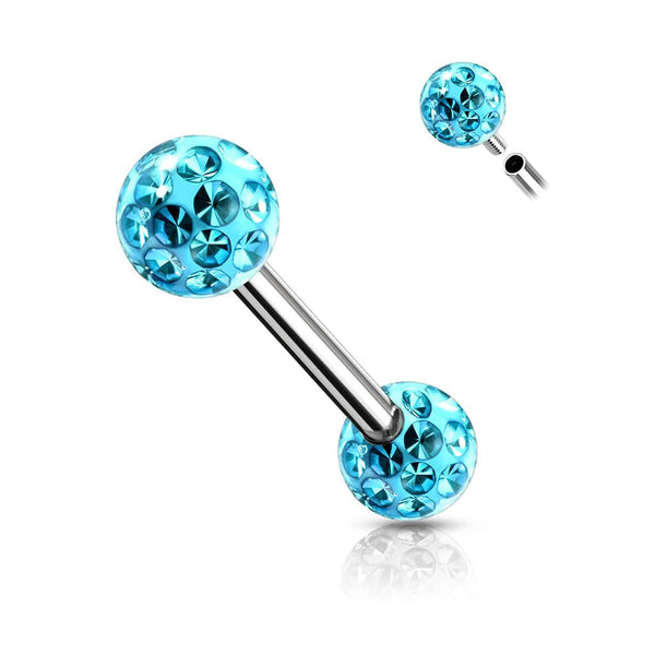316L Surgical Steel Internally Threaded Aqua Shamballa Coated CZ Belly Ring 316L Surgical Steel Internally Threaded Aqua Shamballa Coated CZ Belly Ring