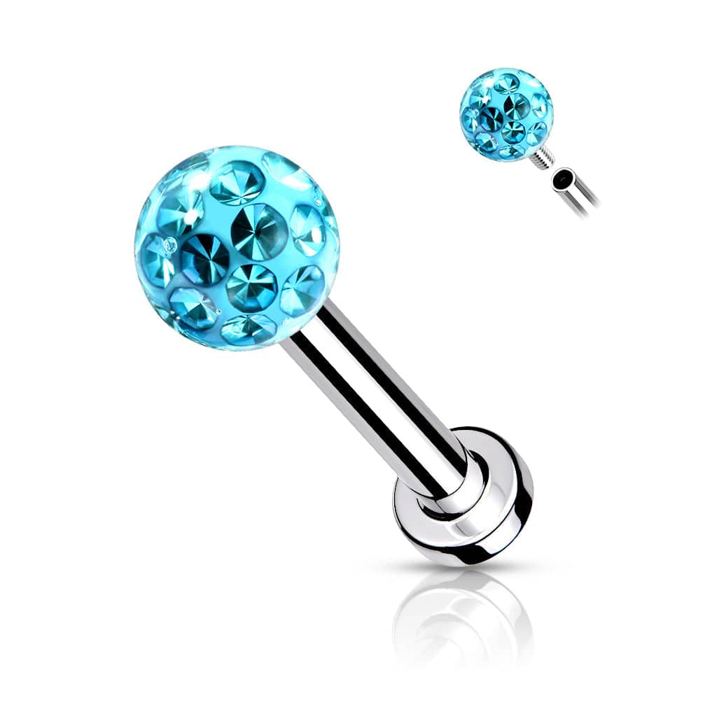 316L Surgical Steel Internally Threaded Aqua Epoxy Coated Shamballa Labret 316L Surgical Steel Internally Threaded Aqua Epoxy Coated Shamballa Labret