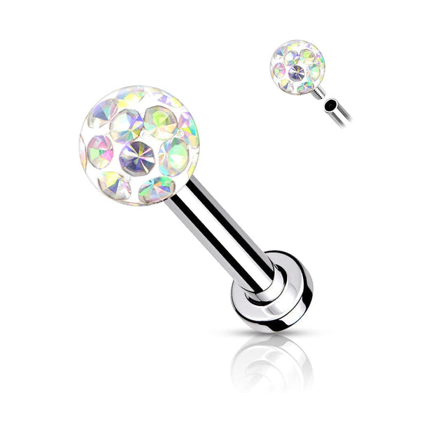 316L Surgical Steel Internally Threaded Aurora Borealis Epoxy Coated Shamballa Labret 316L Surgical Steel Internally Threaded Aurora Borealis Epoxy Coated Shamballa Labret