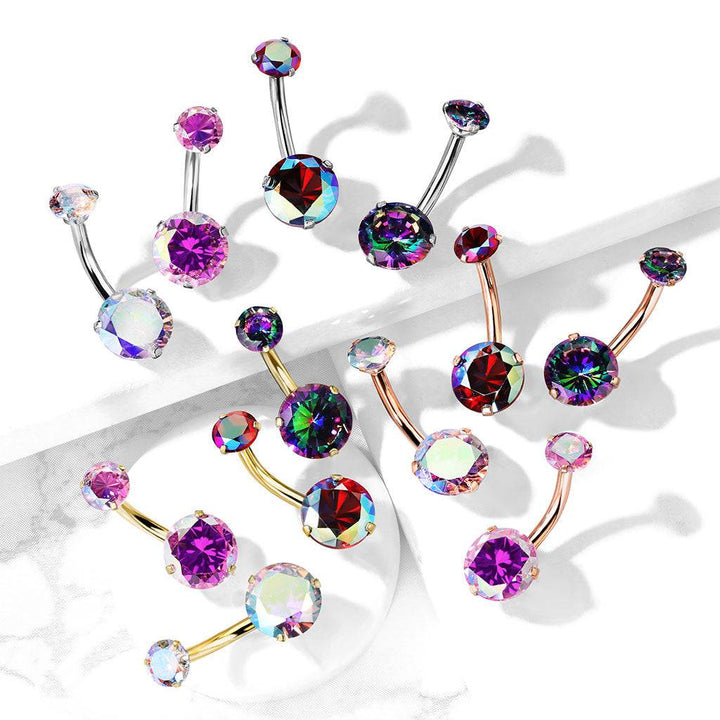 316L Surgical Steel Internally Threaded Belly Ring Vitrail Medium CZ Gems - Pierced Universe