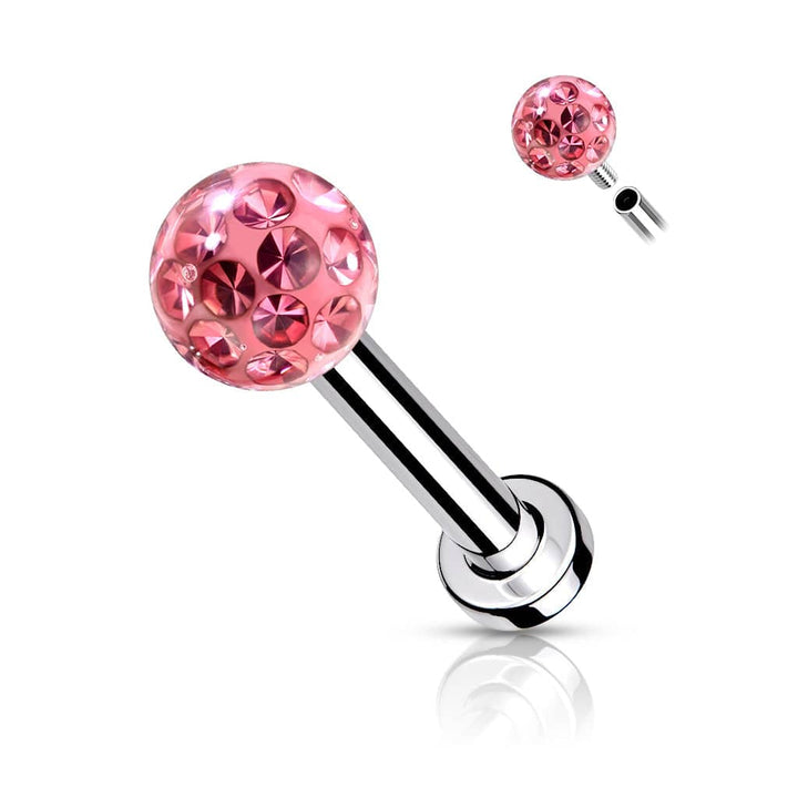 316L Surgical Steel Internally Threaded Pink Epoxy Coated Shamballa Labret - Pierced Universe