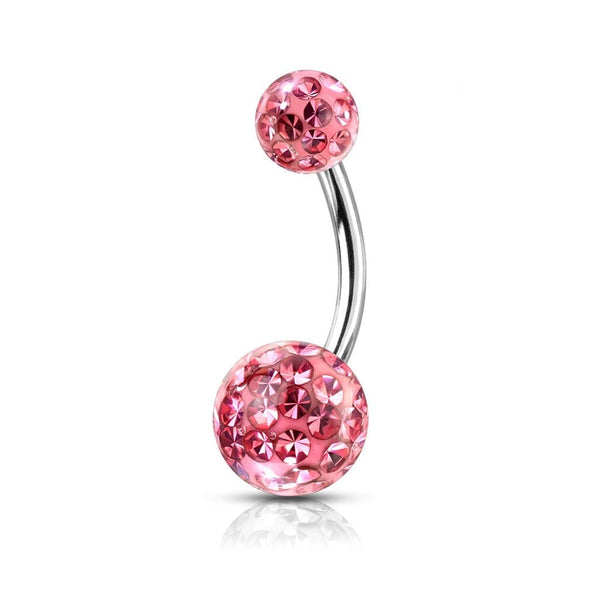 316L Surgical Steel Internally Threaded Pink Shamballa Coated CZ Belly Ring - Pierced Universe