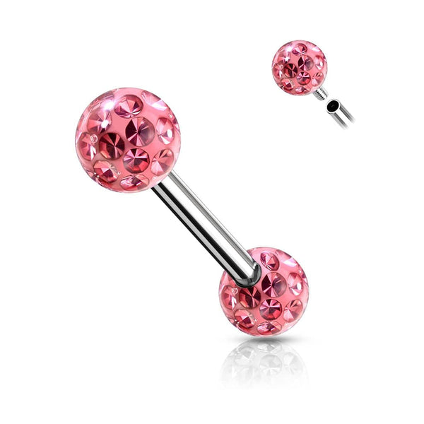 316L Surgical Steel Internally Threaded Pink Shamballa Coated CZ Nipple Ring - Pierced Universe