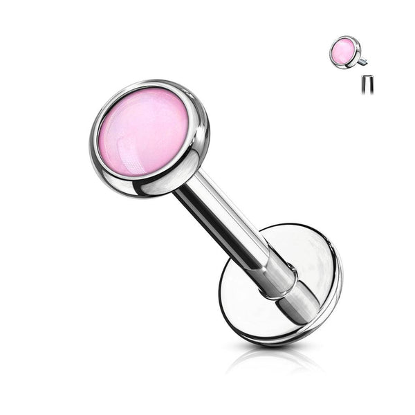 316L Surgical Steel Internally Threaded Pink Stone Flat Back Labret - Pierced Universe