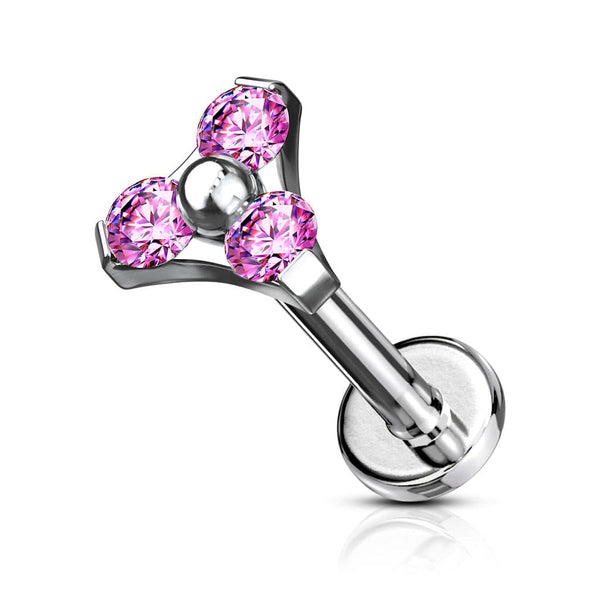 316L Surgical Steel Internally Threaded Pink Triangle CZ Labret - Pierced Universe