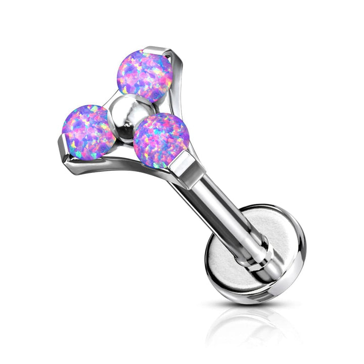 316L Surgical Steel Internally Threaded Purple Opal Triangle CZ Labret - Pierced Universe