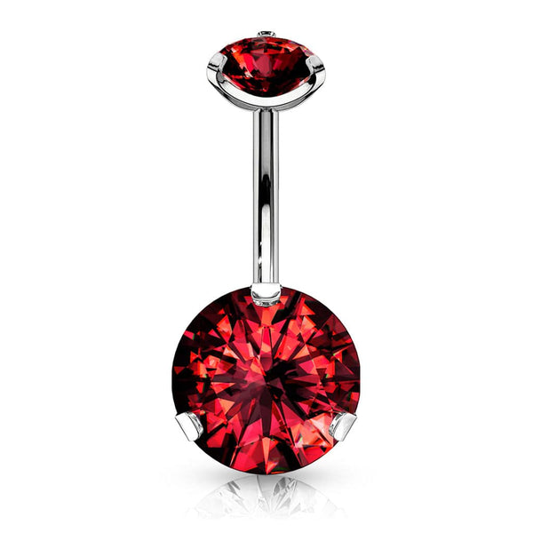 316L Surgical Steel Internally Threaded Red CZ Belly Ring - Pierced Universe