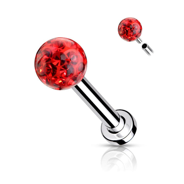 316L Surgical Steel Internally Threaded Red Epoxy Coated Shamballa Labret - Pierced Universe