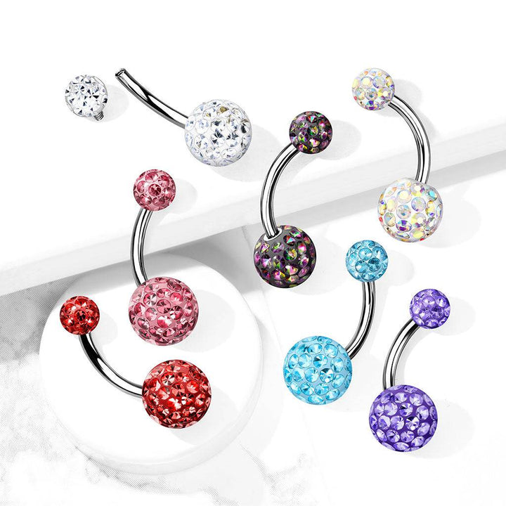 316L Surgical Steel Internally Threaded Red Shamballa Coated CZ Belly Ring - Pierced Universe