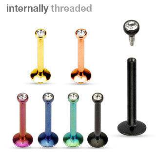 thumbnail image 2 of Press Fit Gem Internally Threaded Labret Stud – 16g (1.2mm) X 6mm – Surgical Steel & Cubic Zirconia 2 of 6