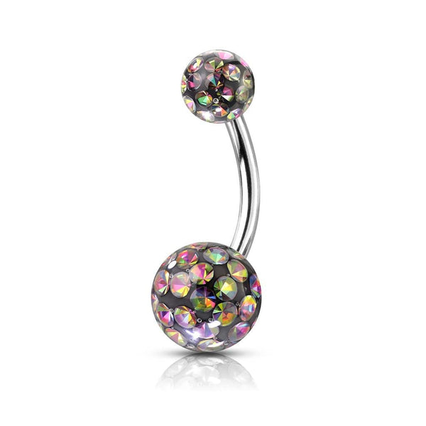 316L Surgical Steel Internally Threaded Vitrail Medium Shamballa Coated CZ Belly Ring - Pierced Universe