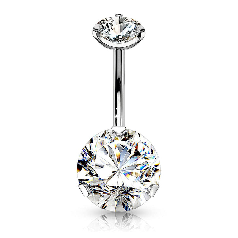316L Surgical Steel Internally Threaded White CZ Belly Button Ring - Pierced Universe