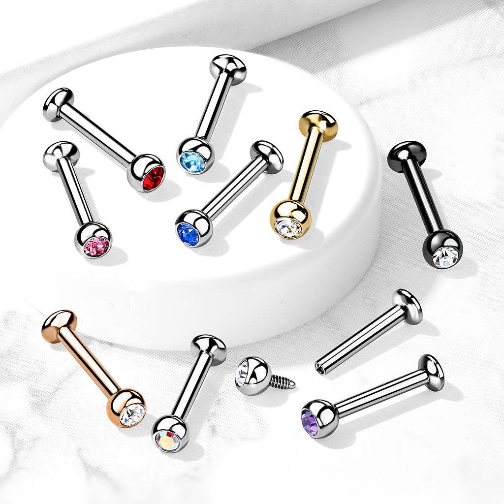 316L Surgical Steel Internally Threaded White CZ Labret Flat Back ...