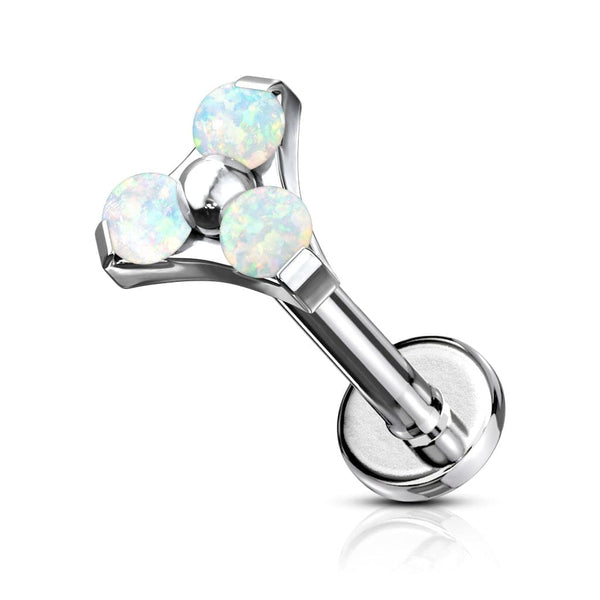 316L Surgical Steel Internally Threaded White Opal Triangle CZ Labret - Pierced Universe