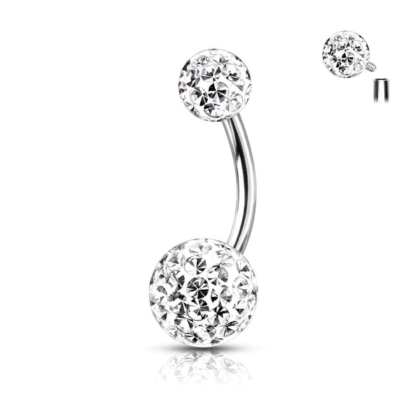 316L Surgical Steel Internally Threaded White Shamballa Coated CZ Belly Ring - Pierced Universe
