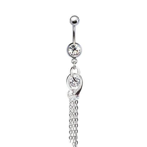 316L Surgical Steel Intertwined Double Hanging Gem Dangle Belly Ring - Pierced Universe
