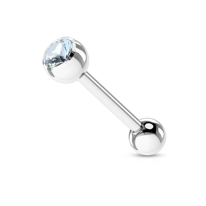 316L Surgical Steel Light Blue Gem Straight Barbell Tongue Ring - Pierced Universe