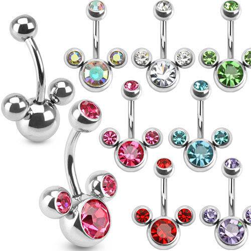 316L Surgical Steel Mickey Belly Button Navel Ring Bar Small Mouse with CZ Crystals - Pierced Universe