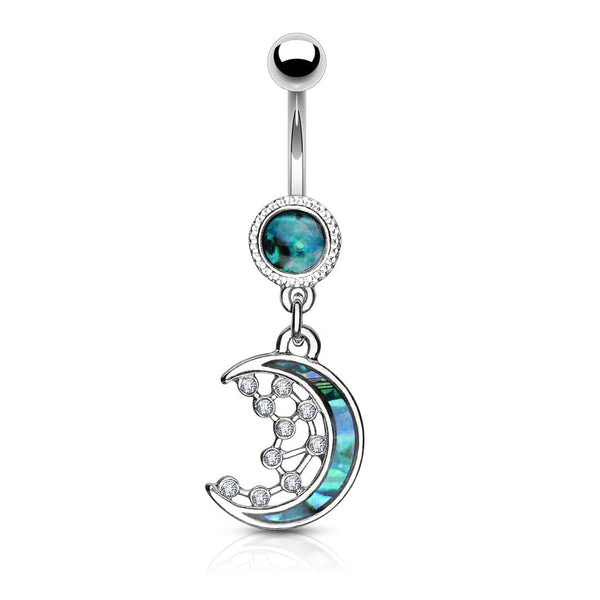 316L Surgical Steel Mother of Pearl Crescent Moon Belly Ring - Pierced Universe