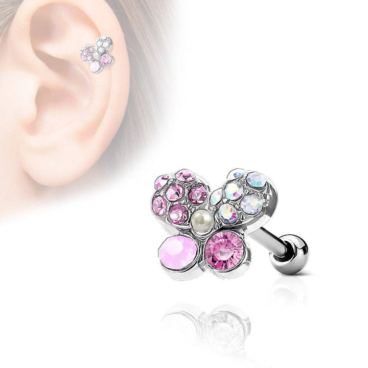 316L Surgical Steel Multi Crystal Butterfly Ear Cartilage Barbell - Pierced Universe