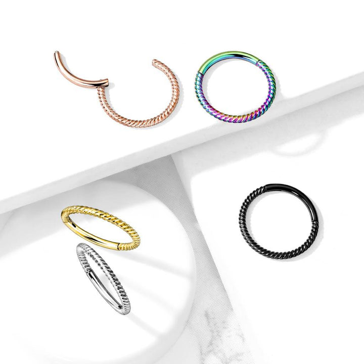 316L Surgical Steel Multi Use Braided Twisted Hinged Hoop Ring Clicker - Pierced Universe