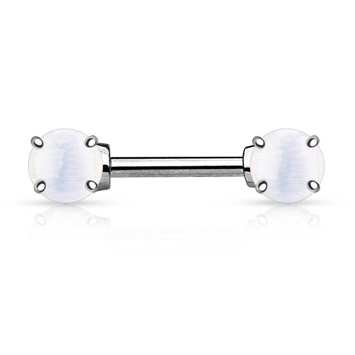 316L Surgical Steel Nipple Ring Barbell with Prong 7mm Semi Precious Stone - Pierced Universe