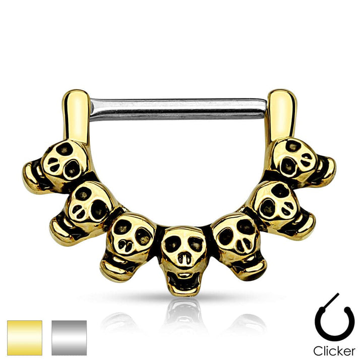 316L Surgical Steel Nipple Ring Clicker with 7 Consecutive Skull Design - Pierced Universe