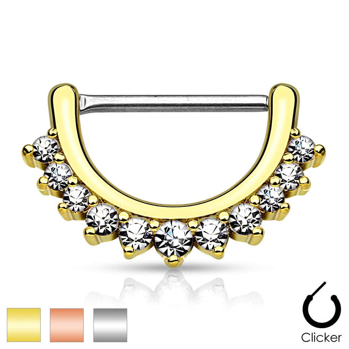 316L Surgical Steel Nipple Ring Shield Clicker with White CZ Crystal Gem Rim - Pierced Universe